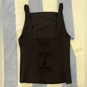 Zara Black High Square-Neck Back Tie Top